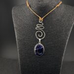 Argentium Silver Lightning Journey Spiral Pendant with Oval Silver Plated Bezel Sunset Sodalite Gemstone