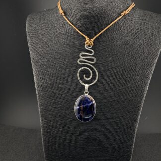 Argentium Silver Lightning Journey Spiral Pendant with Oval Silver Plated Bezel Sunset Sodalite Gemstone