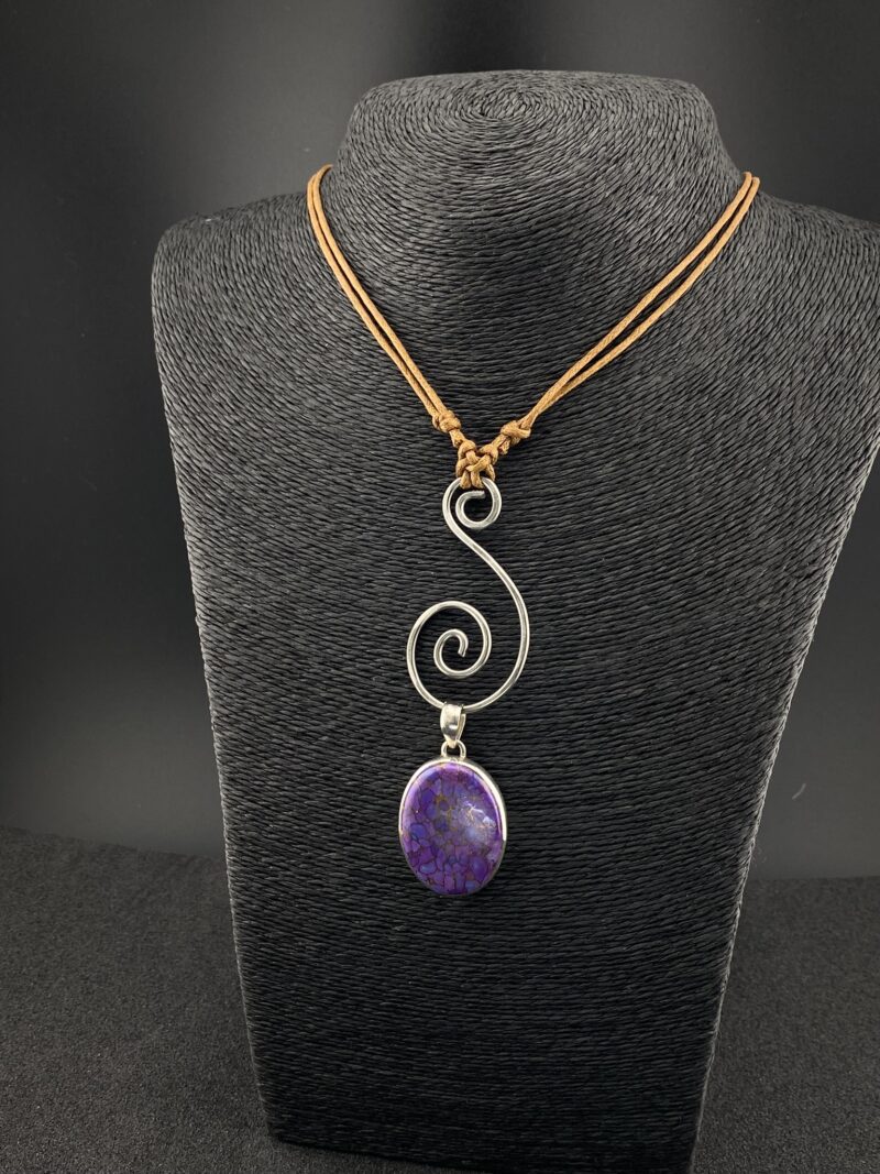 Argentium Silver S Spiral Pendant with Oval 925 Silver Mohave Purple Turquoise Gemstone