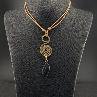 Bronze Life Spiral Black Tourmaline Pendant