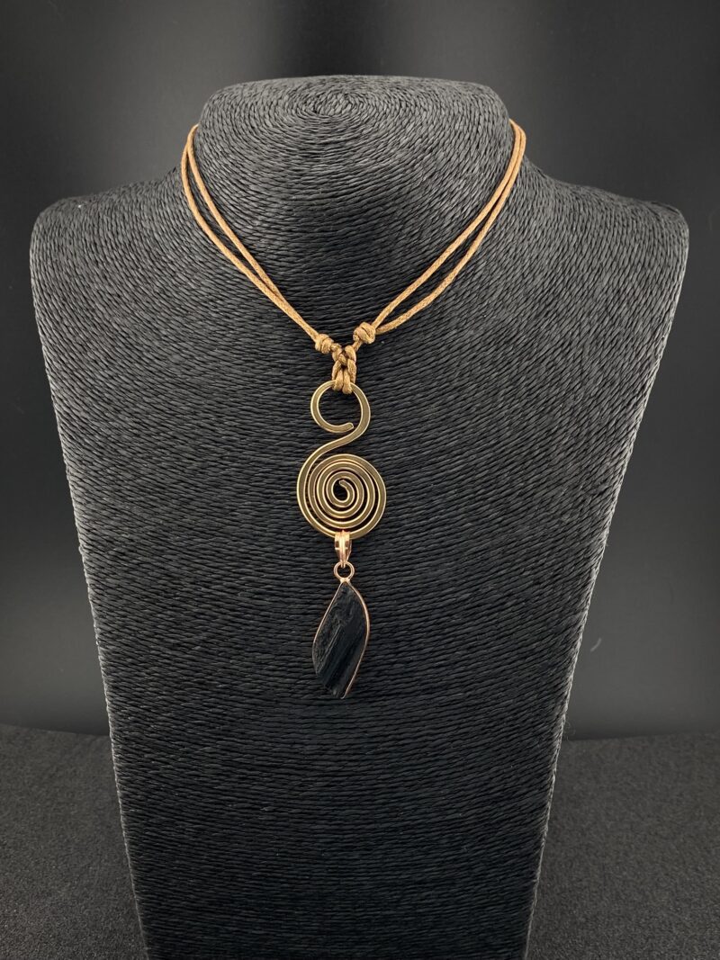 Bronze Life Spiral Black Tourmaline Pendant