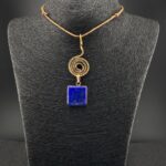 Bronze Textured Spiral With Square Lapis Lazuli Gemstone