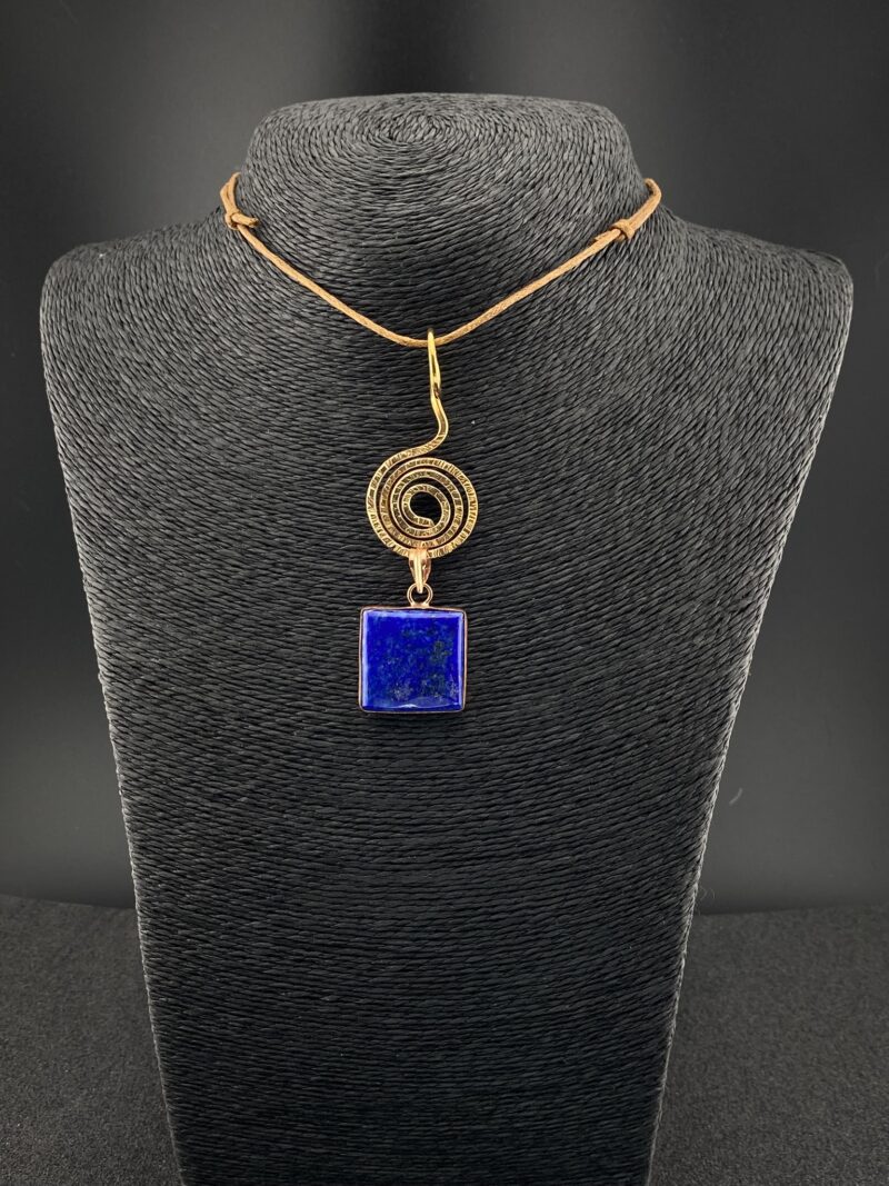 Bronze Textured Spiral With Square Lapis Lazuli Gemstone