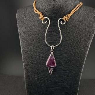 Niobium Nouveau Pendant with Teardrop Vintage 925 Silver Bezel Ruby in Zoisite Gemstone