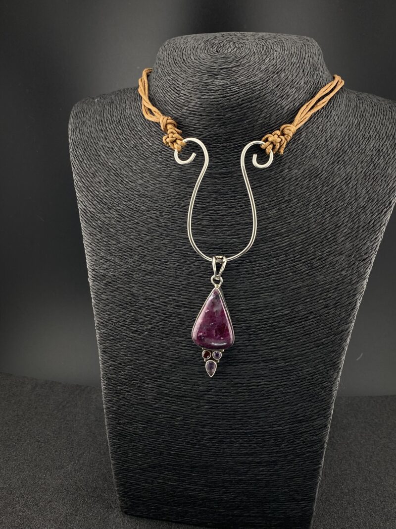 Niobium Nouveau Pendant with Teardrop Vintage 925 Silver Bezel Ruby in Zoisite Gemstone