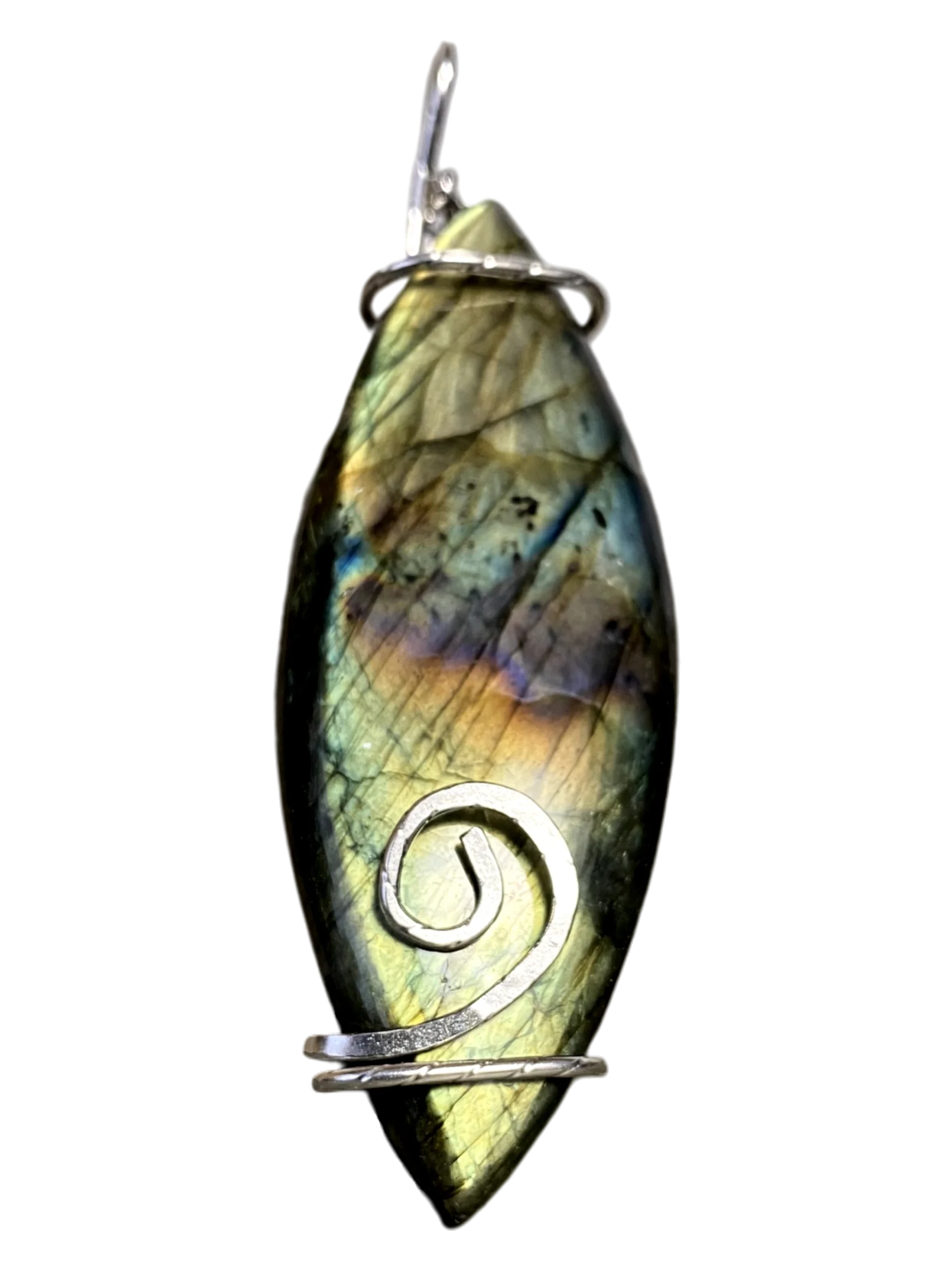 Labradorite Galaxy Bloom - Argentium Silver Spiral Pendant Handcrafted By Rox