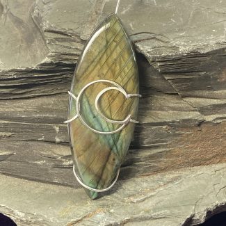 Labradorite Crescent Moonlight - Breathtaking Argentium Silver Moon Phases Pendant with Exquisite Labradorite Handcrafted By Rox pendant argentium_silver labradorite