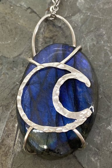 Moonlight Veil Crescent Moon Argentium Silver and Labradorite Pendant Created By Rox pendant argentium_silver labradorite