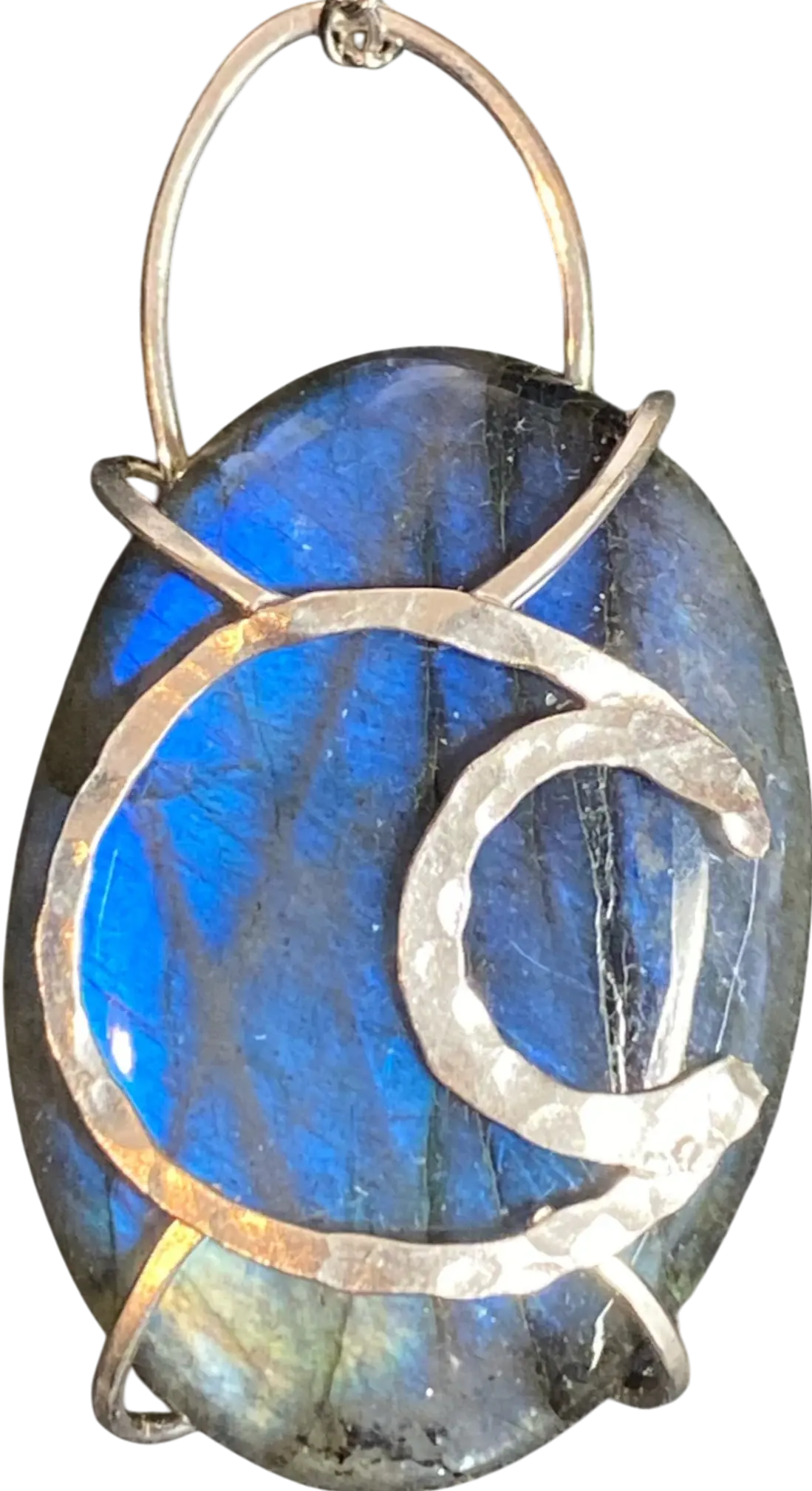 Moonlight Veil Crescent Moon Argentium Silver and Labradorite Pendant Created By Rox