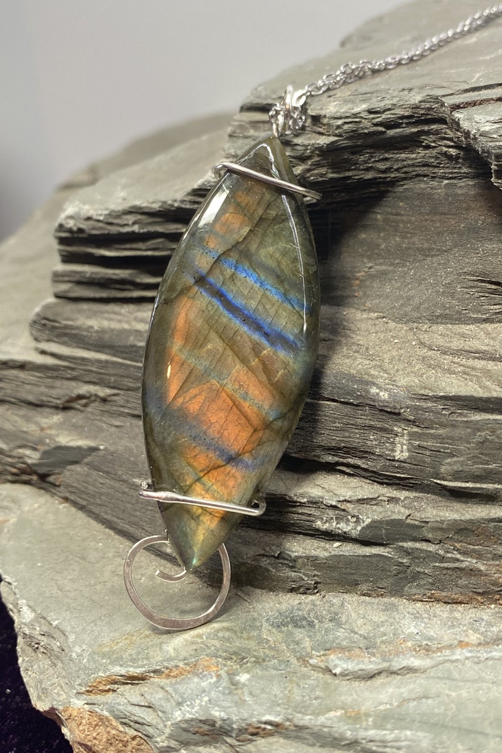Celestial Silver Aurora Ribbons - Gorgeous Argentium Silver Spiral Pendant with Exquisite Labradorite Uniquely Crafted By Rox pendant argentium_silver labradorite