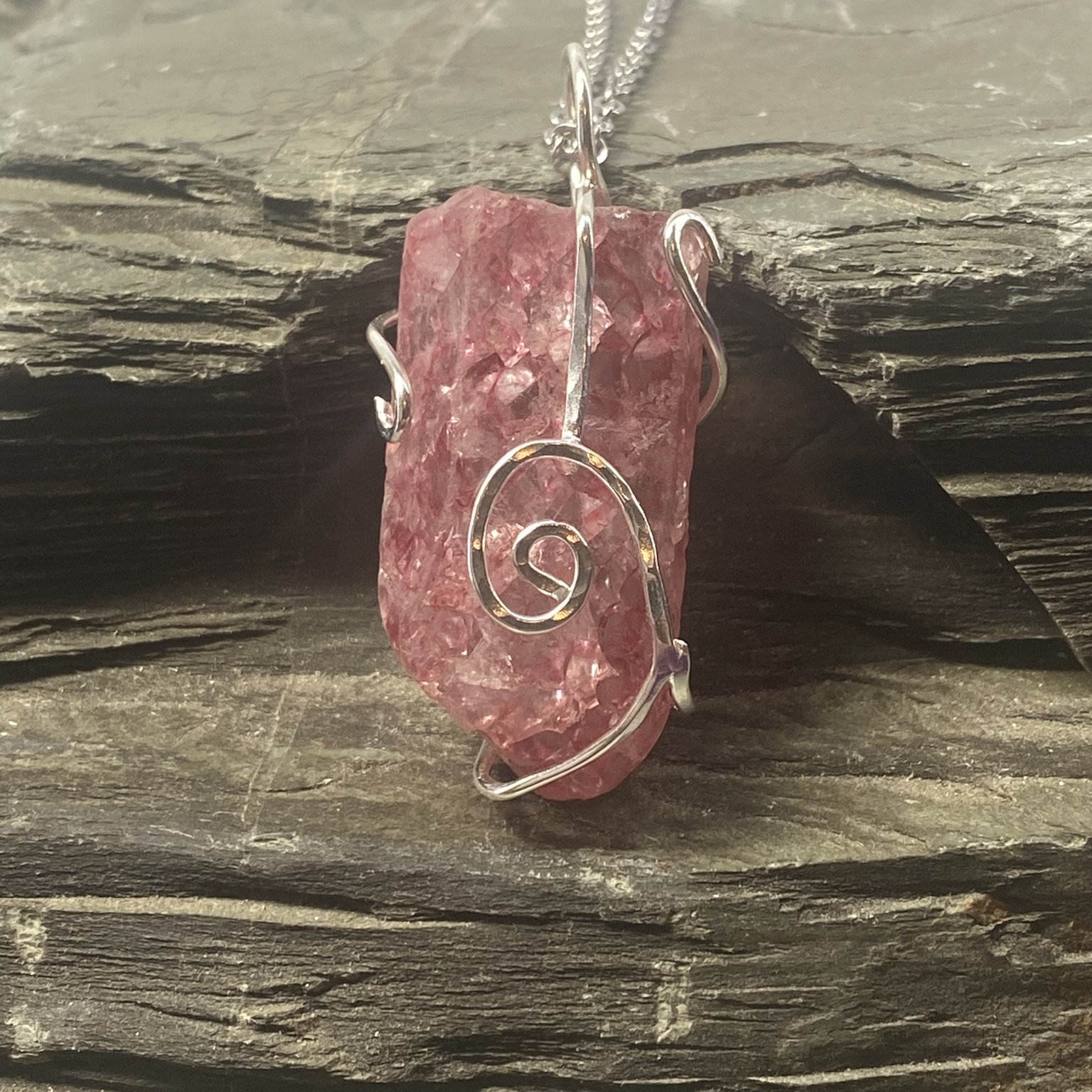 Pink Panther Spinel Spiral - Striking Argentium Silver Spiral Pendant with Gorgeous Pink Spinel Handcrafted By Rox pendant argentium_silver pink_spinel