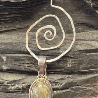 Angel Hair Solar Quartz Argentium Silver Spiral Pendant with Breathtaking Rutilated Quartz Crafted By Rox pendant argentium_silver rutilated_quartz