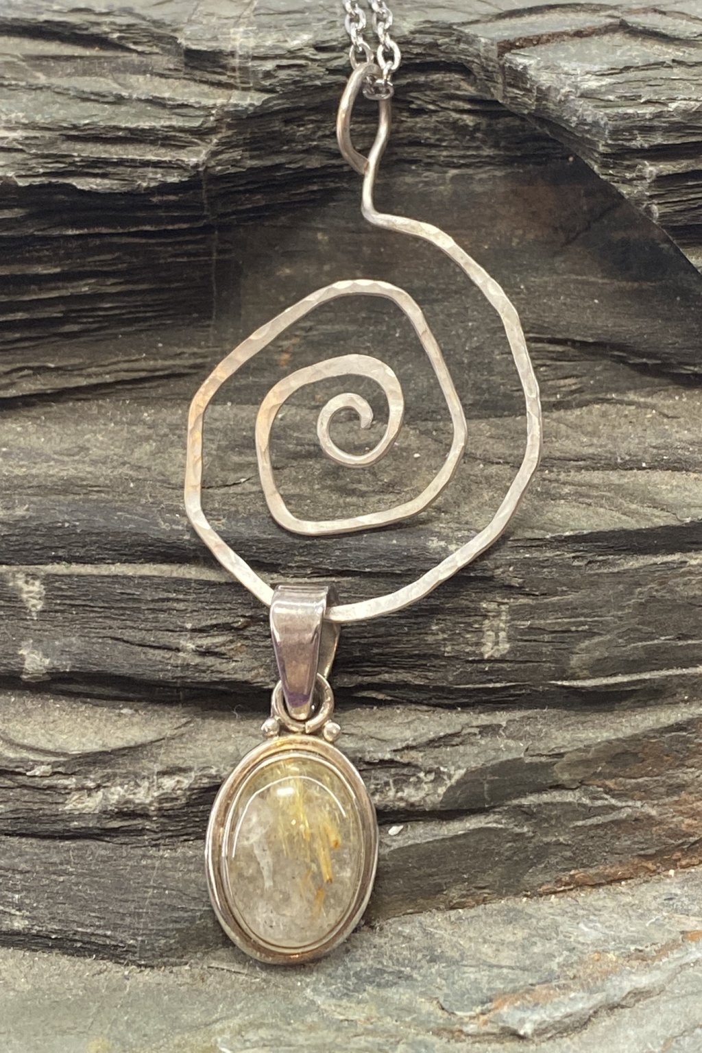 RutilatedQuartzSpiral05 Angel Hair Solar Quartz Argentium Silver Spiral Pendant with Breathtaking Rutilated Quartz Crafted By Rox pendant argentium_silver rutilated_quartz