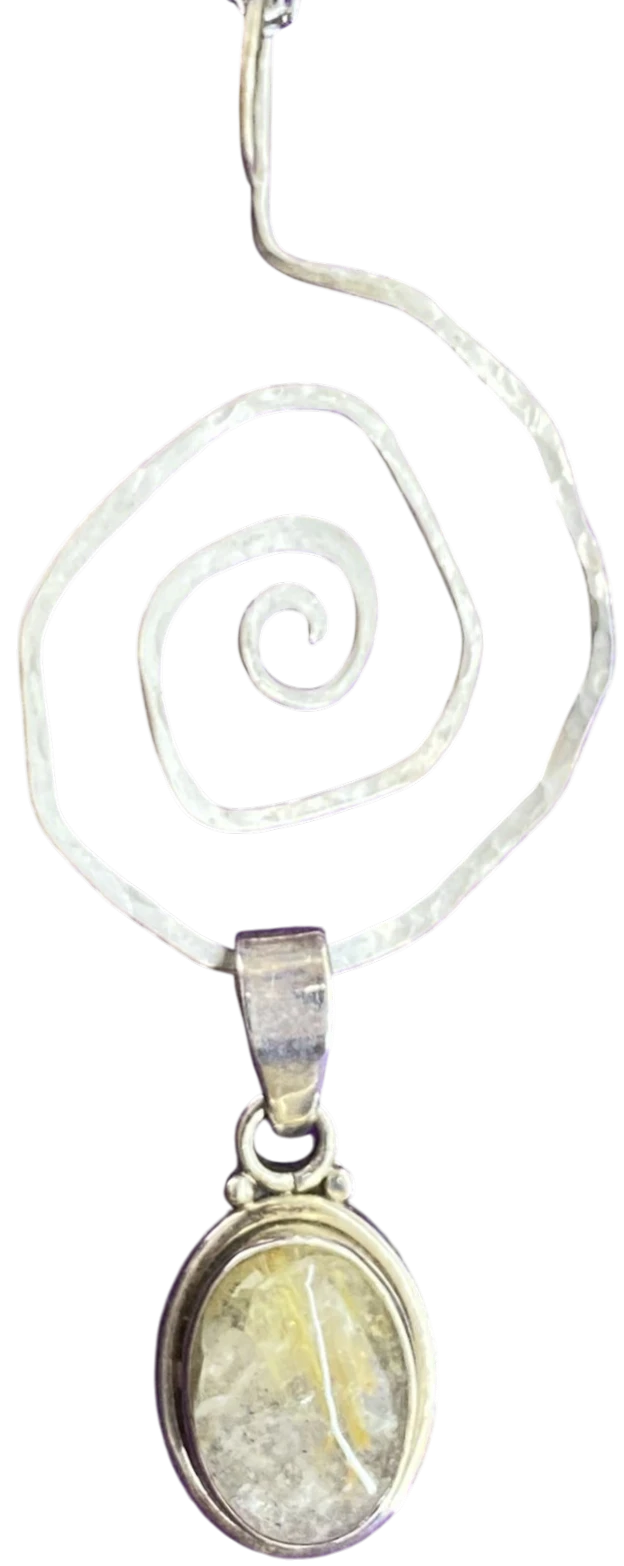 Angel Hair Solar Quartz Argentium Silver Spiral Pendant with Breathtaking Rutilated Quartz Crafted By Rox