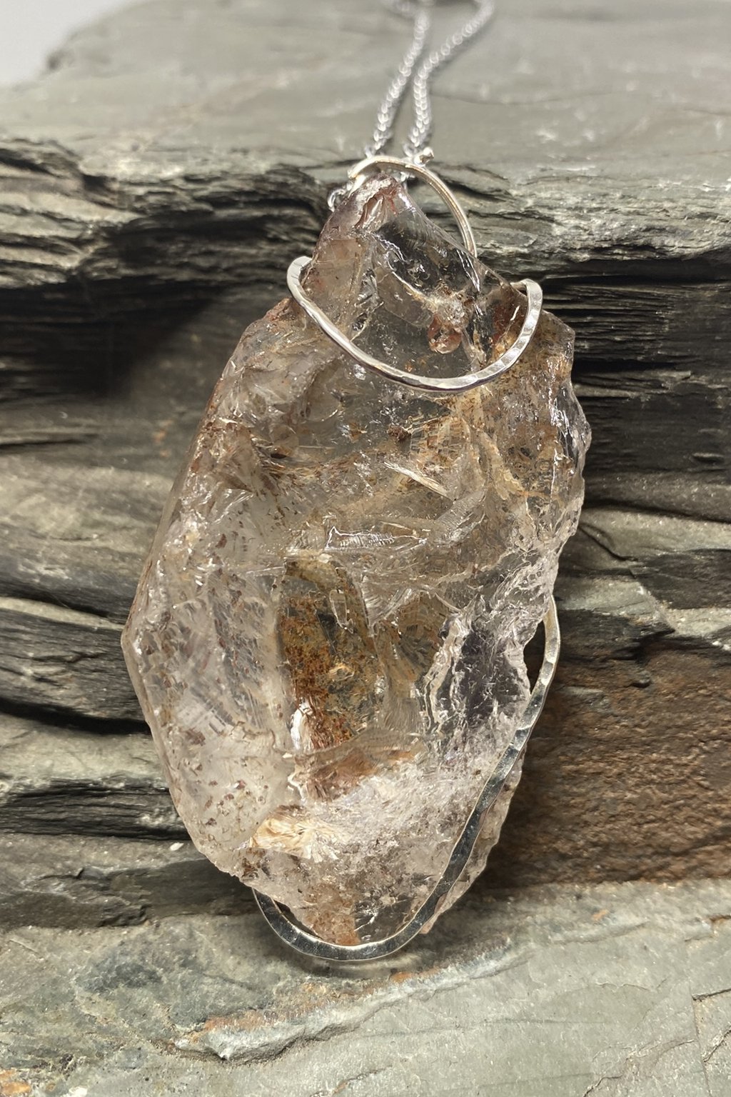 SmokeyQuartzRaw01 Wild Earthlight Smoky Quartz Talisman In Argentium Silver Crafted By Rox pendant argentium_silver smoky_quartz