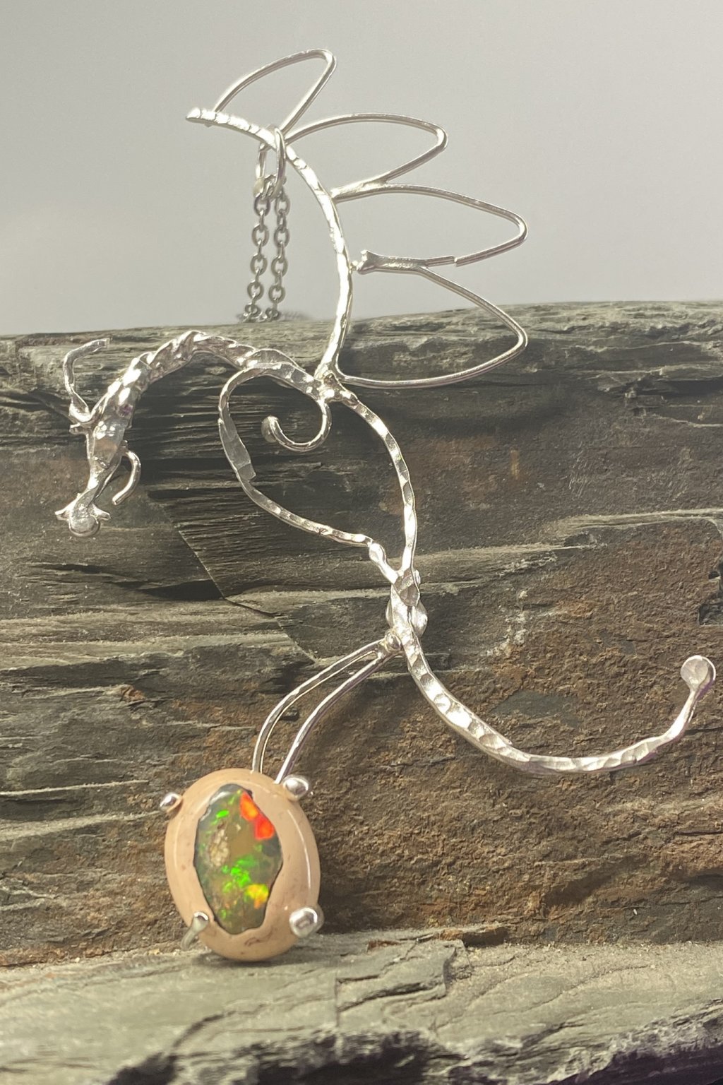 Tanwen's Mother Dragon Egg - Gorgeous Argentium Silver Mythical Beast Pendant with Breathtaking Opal Uniquely Crafted By Rox pendant argentium_silver opal
